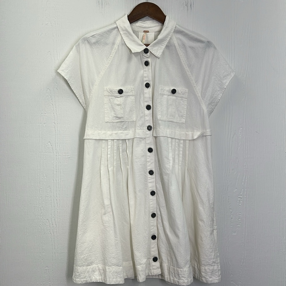 Free People - Ronnie Cotton Poplin Button Down Short Sleeve Mini Shirtdress SZ M - Picture 9 of 12